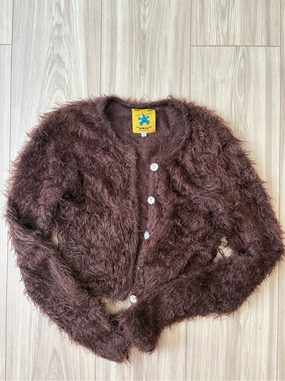 UNIF Brown Fluffy Button-Up Cardigan